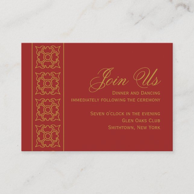 Elegant Patterned Indian Wedding Reception Enclosure Card (Front)