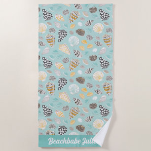 Elegant patterned Seashells on mint Beach Towel