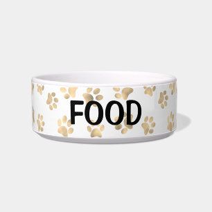 Elegant Paw Print White & Gold Food Cat Or Dog Bowl