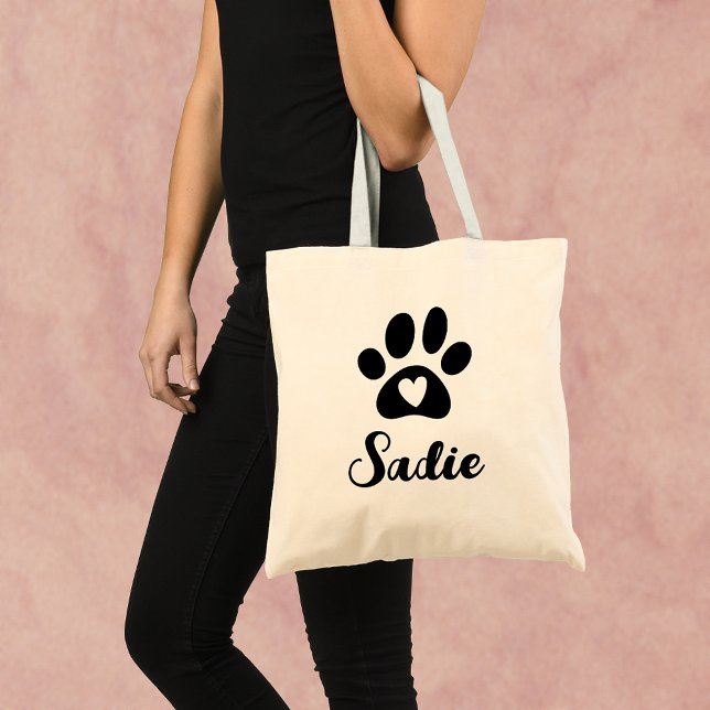 Elegant Paw Print with Heart and Custom Pet Name Tote Bag (Creator Uploaded)