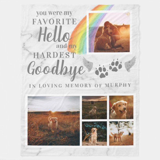 Elegant Paw Prints Personalised Pet Memorial Photo Fleece Blanket (Front)