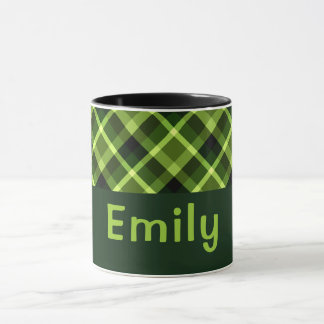 Elegant Pea Green Plaid Monogram 11 oz Mug