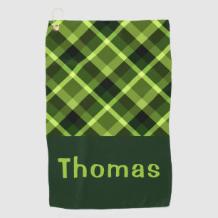 Elegant Pea Green Plaid Monogram Golf Towel