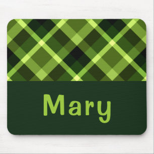 Elegant Pea Green Plaid Monogram Mousepad