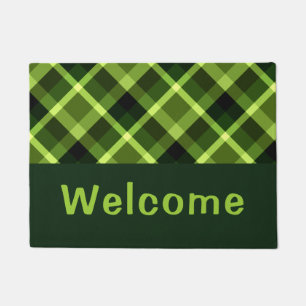 Elegant Pea Green Plaid Monogram Small Door Mat