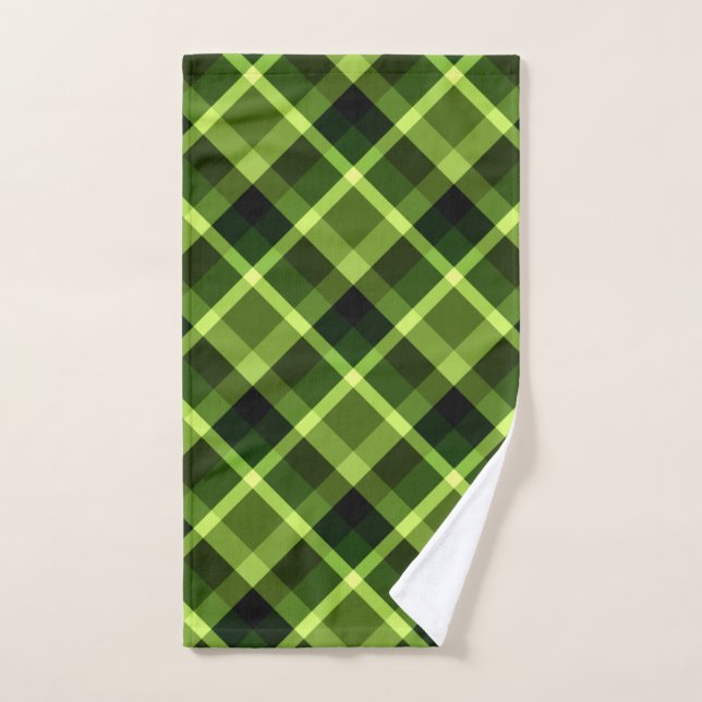 Elegant Pea Green Plaid Pattern Hand Towel (Hand Towel)
