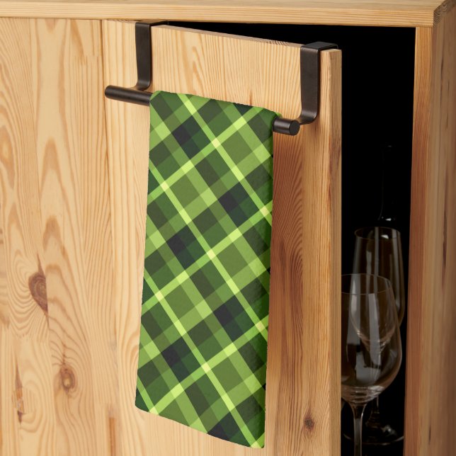 Elegant Pea Green Plaid Pattern Kitchen Towel (Thirds Fold)
