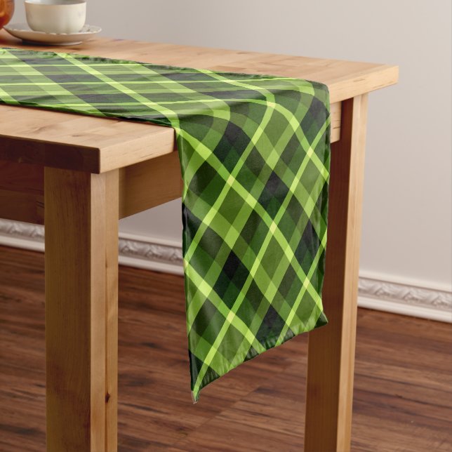 Elegant Pea Green Plaid Pattern Large Table Runner (In Situ)