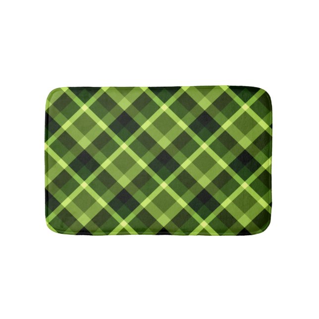 Elegant Pea Green Plaid Pattern Small Bath Mat (Front)