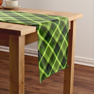 Elegant Pea Green Plaid Pattern Small Table Runner