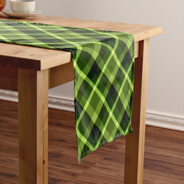 Elegant Pea Green Plaid Pattern Small Table Runner (In Situ)