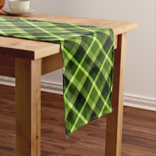 Elegant Pea Green Plaid Print Medium Table Runner
