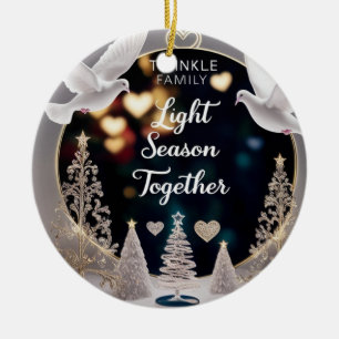 Elegant Peace Doves Twinkle Family Light Season  Ceramic Ornament