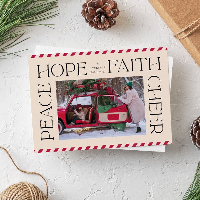 Elegant Peace Hope Faith Cheer Christmas Photo Holiday Card (elegant photo Christmas card with heartfelt message)