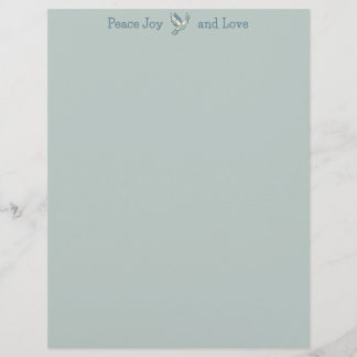 Elegant Peace Joy and Love Graphic Dove Sage Custom Letterhead