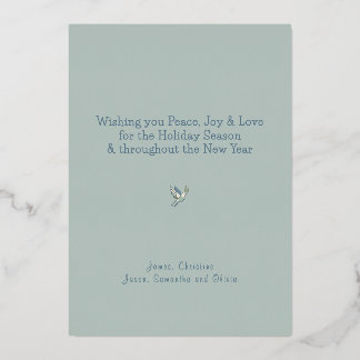Elegant Peace Joy and Love Graphic Dove Sage Gold Foil Holiday Card