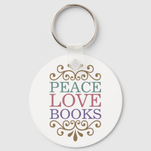 Elegant Peace, Love, Books Keychain (Light)