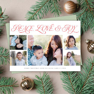 Elegant Peace Love Joy Holiday 5-Photo Card