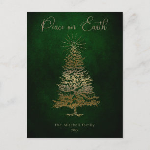 Elegant Peace on Earth Gold Script and Tree Postcard
