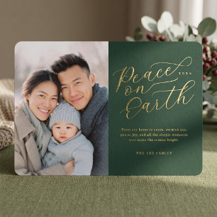 Elegant Peace on Earth Photo Foil Holiday Card
