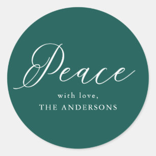 Elegant Peace   Spruce Green Holiday Classic Round Sticker