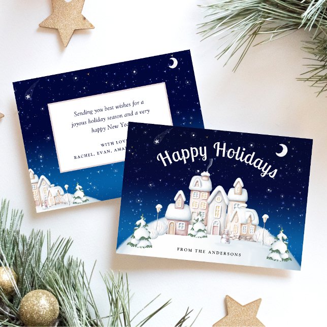 Elegant Peaceful Snowy Village  Holiday Card (Creator Uploaded)