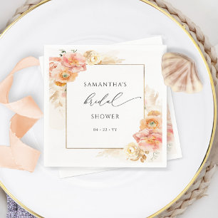Elegant Peach and Cream Floral Bridal Shower Napkin