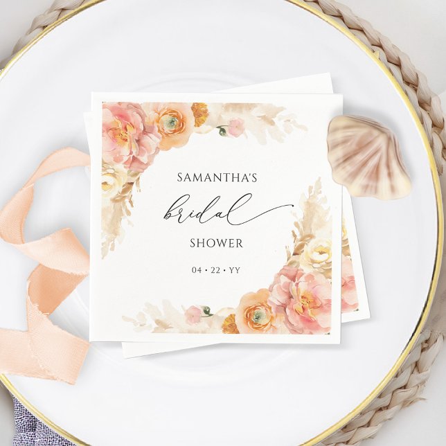 Elegant Peach and Cream Floral Bridal Shower Napkin (Creator Uploaded)