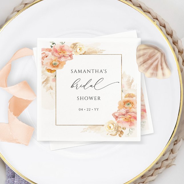 Elegant Peach and Cream Floral Bridal Shower Napkin (Creator Uploaded)