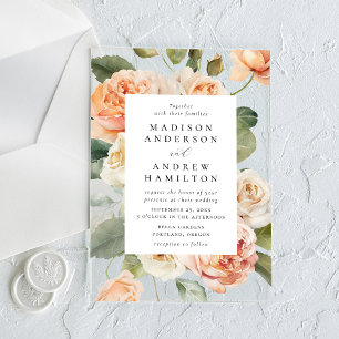 Elegant Peach and Cream Rose Wedding Acrylic Invitations