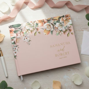 Elegant Peach and Gold Floral Wedding Guest Book