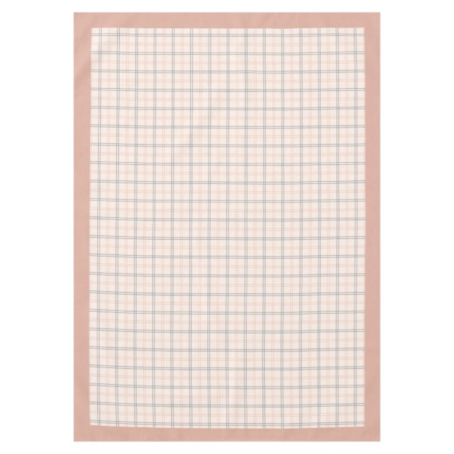 Elegant Peach and Grey Chequered Tablecloth (Front)
