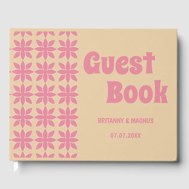 Elegant peach and pink simple classic guest book (Front)