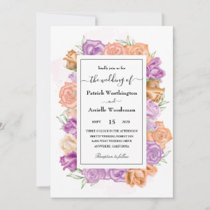 Elegant peach and purple wedding invitations