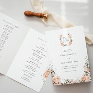 Elegant Peach and Sage Garden Wedding Folded Program