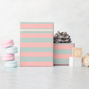Elegant Peach And Teal Colour Pastel Tones Striped Wrapping Paper