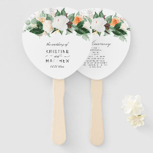 Elegant Peach Autumn Floral Wedding Program  Hand  Hand Fan