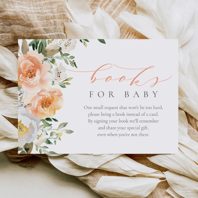 Elegant Peach Baby Girl Baby Shower Books for Baby Enclosure Card (Creator Uploaded)