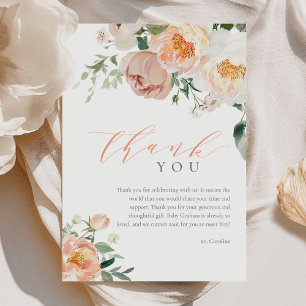 Elegant Peach Baby In Bloom Girl Baby Shower Thank You Card