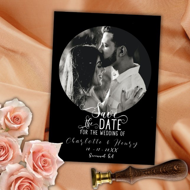 Elegant Peach Black Photo Wedding Save The Date  (Creator Uploaded)