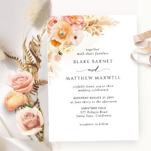 Elegant Peach Blush and Champagne Wedding Invitation