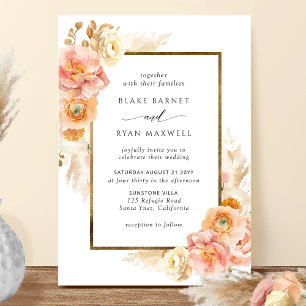 Elegant Peach, Blush and Cream Floral Wedding Invi Invitation