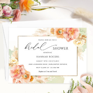 Elegant Peach, Blush and Green Bridal Shower Invitation