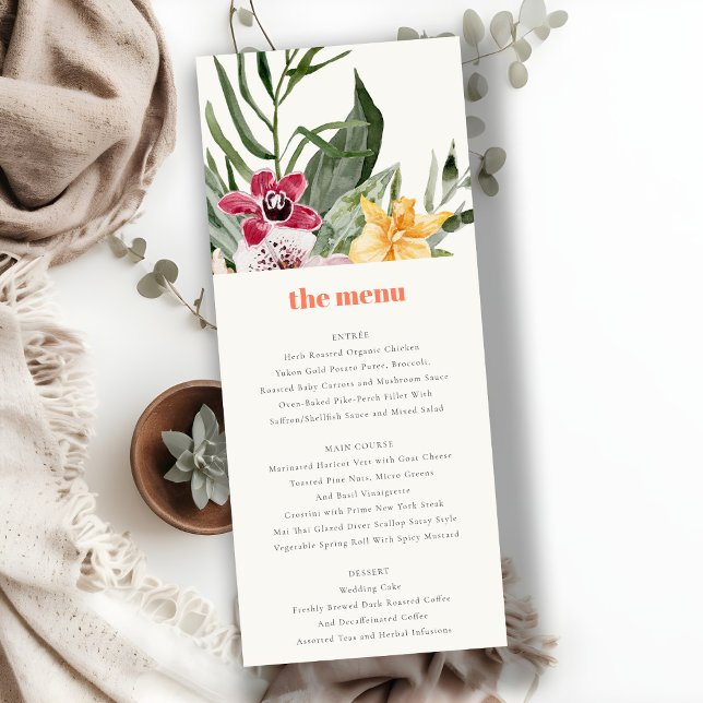 Elegant Peach Blush Boho Tropical Floral Menu Card (Creator Uploaded)