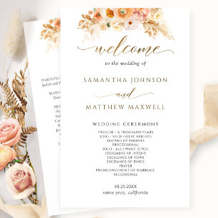 Elegant Peach Blush Delight Floral Wedding Program