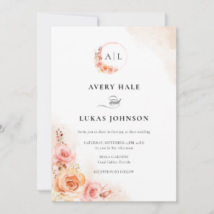 Elegant Peach Blush Floral Boho Wedding Invitation