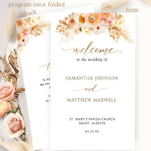 Elegant Peach Blush Floral Folded Wedding Program