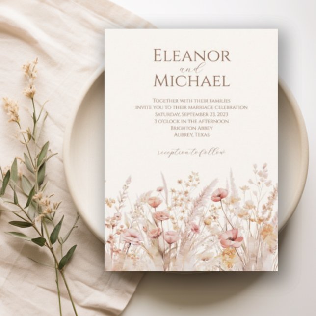 Elegant Peach Blush Watercolor Floral Wedding  Invitation (Creator Uploaded)