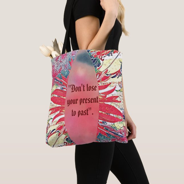 Elegant Peach Bushes Foliage Abstract Art Quote Tote Bag (Close Up)