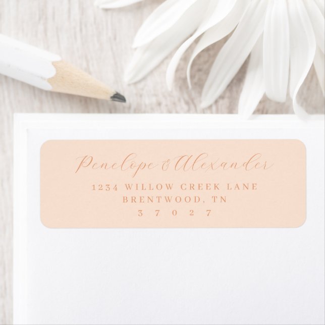 Elegant Peach Calligraphy Return Address Label (Insitu)